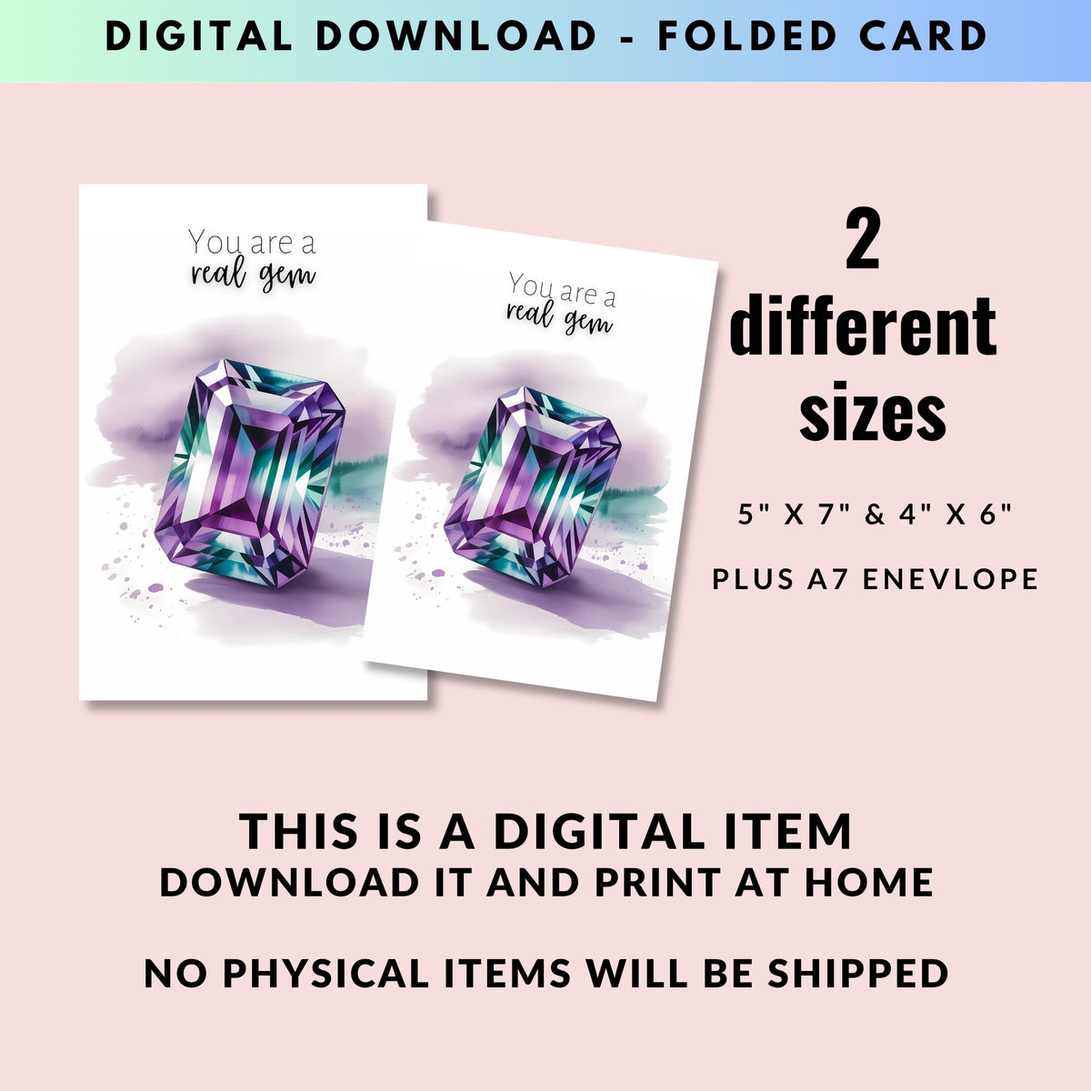 You are a real Gem | Watercolor Emerald Cut Alexandrite Greeting Card