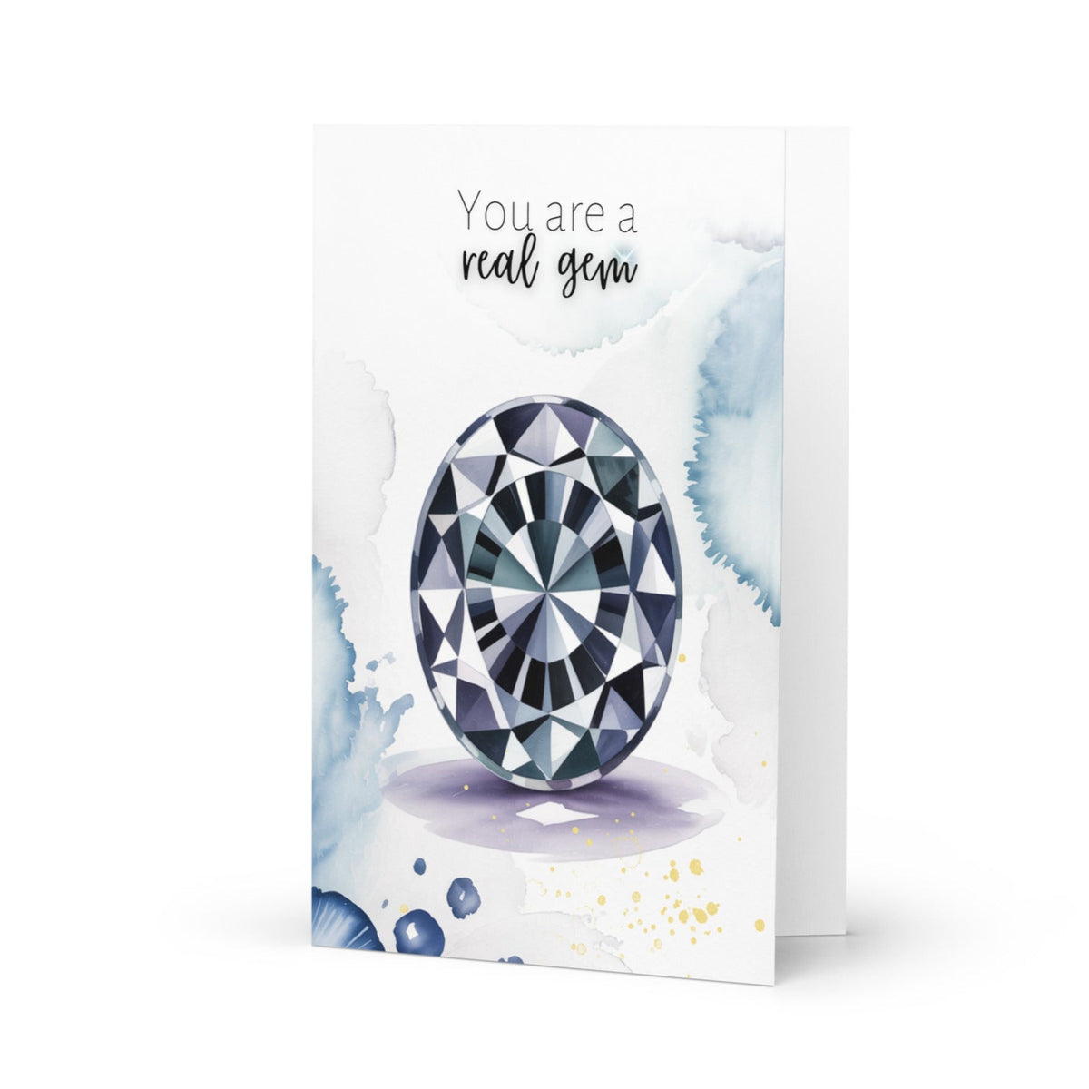 You are a real Gem | Watercolor Oval Blue Spinel Folded Card