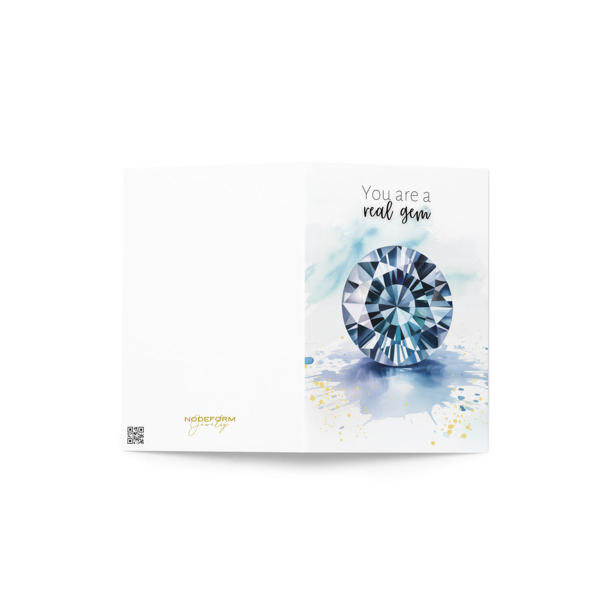 Card with a blue spinel gemstone illustration and text 'You are a real gem' on a white background
