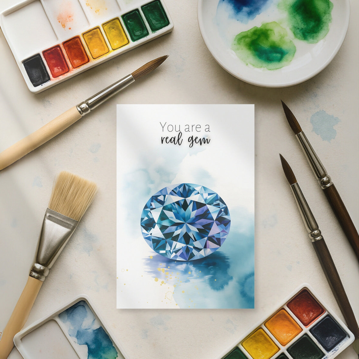 You are a real gem | Watercolor Oval Tanzanite Birthstone Greeting Card