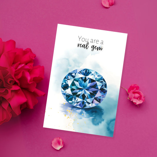 You are a real gem | Watercolor Oval Tanzanite Birthstone Greeting Card