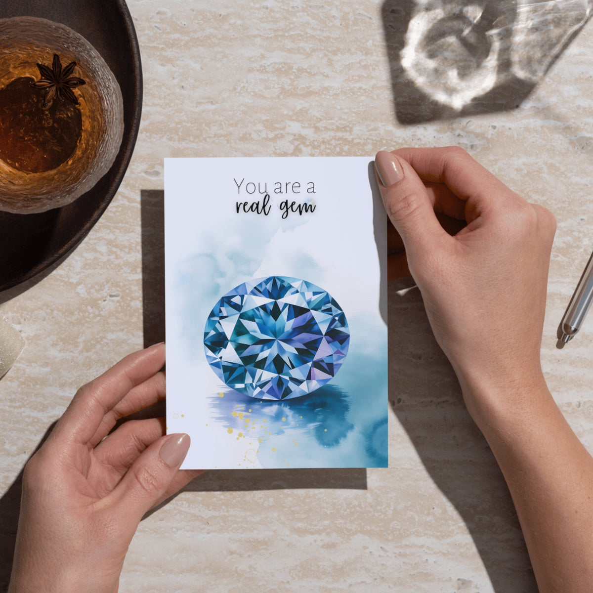 You are a real gem | Watercolor Oval Tanzanite Birthstone Greeting Card