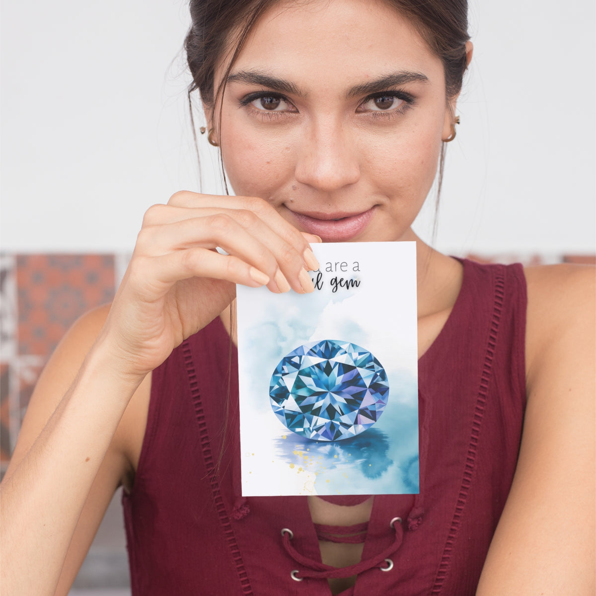 You are a real gem | Watercolor Oval Tanzanite Birthstone Greeting Card
