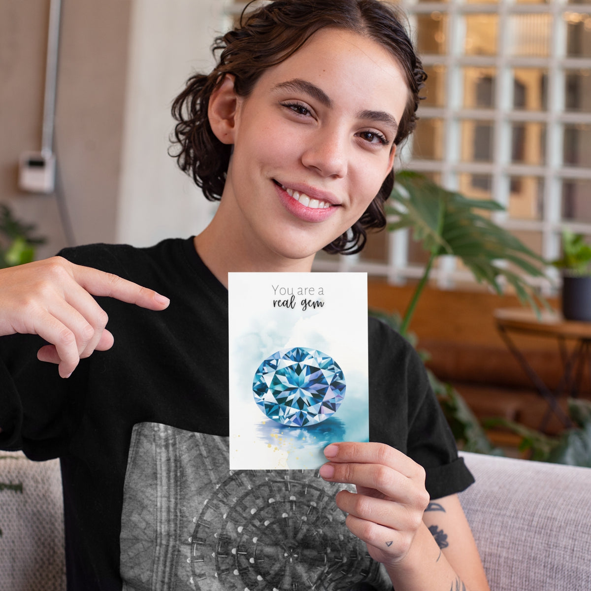You are a real gem | Watercolor Oval Tanzanite Birthstone Greeting Card