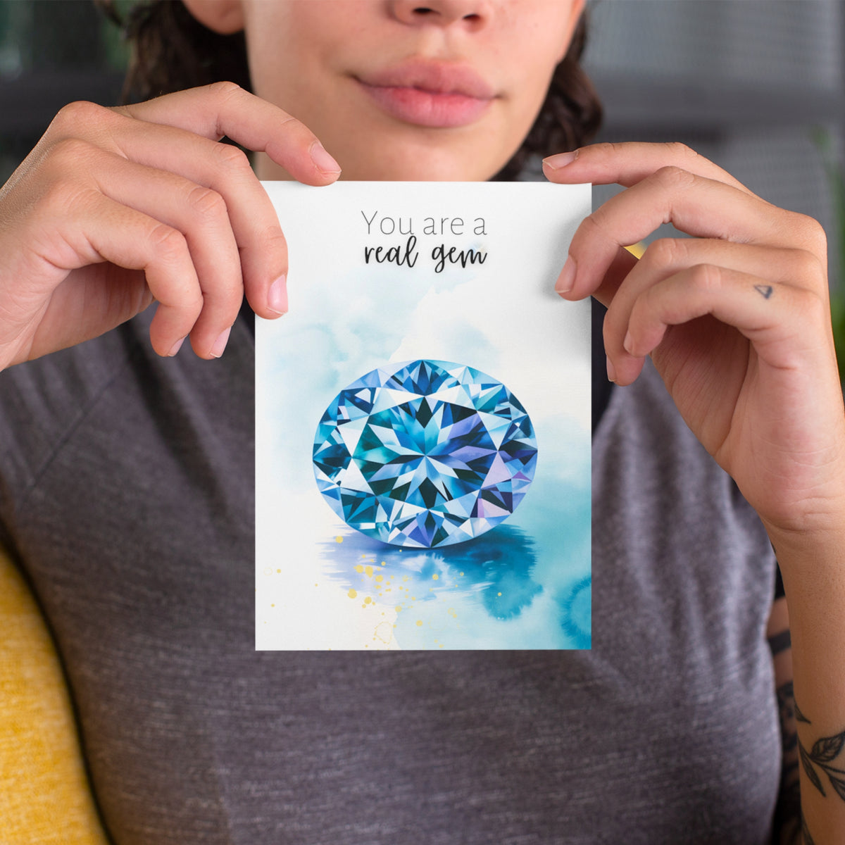 You are a real gem | Watercolor Oval Tanzanite Birthstone Greeting Card