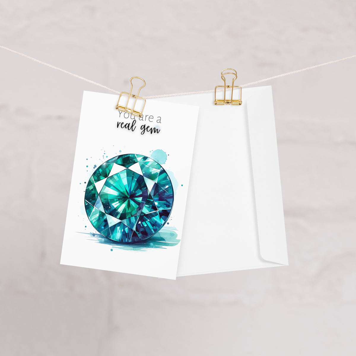 You are a real gem | Watercolor Round Teal Sapphire Greeting Card and envelope