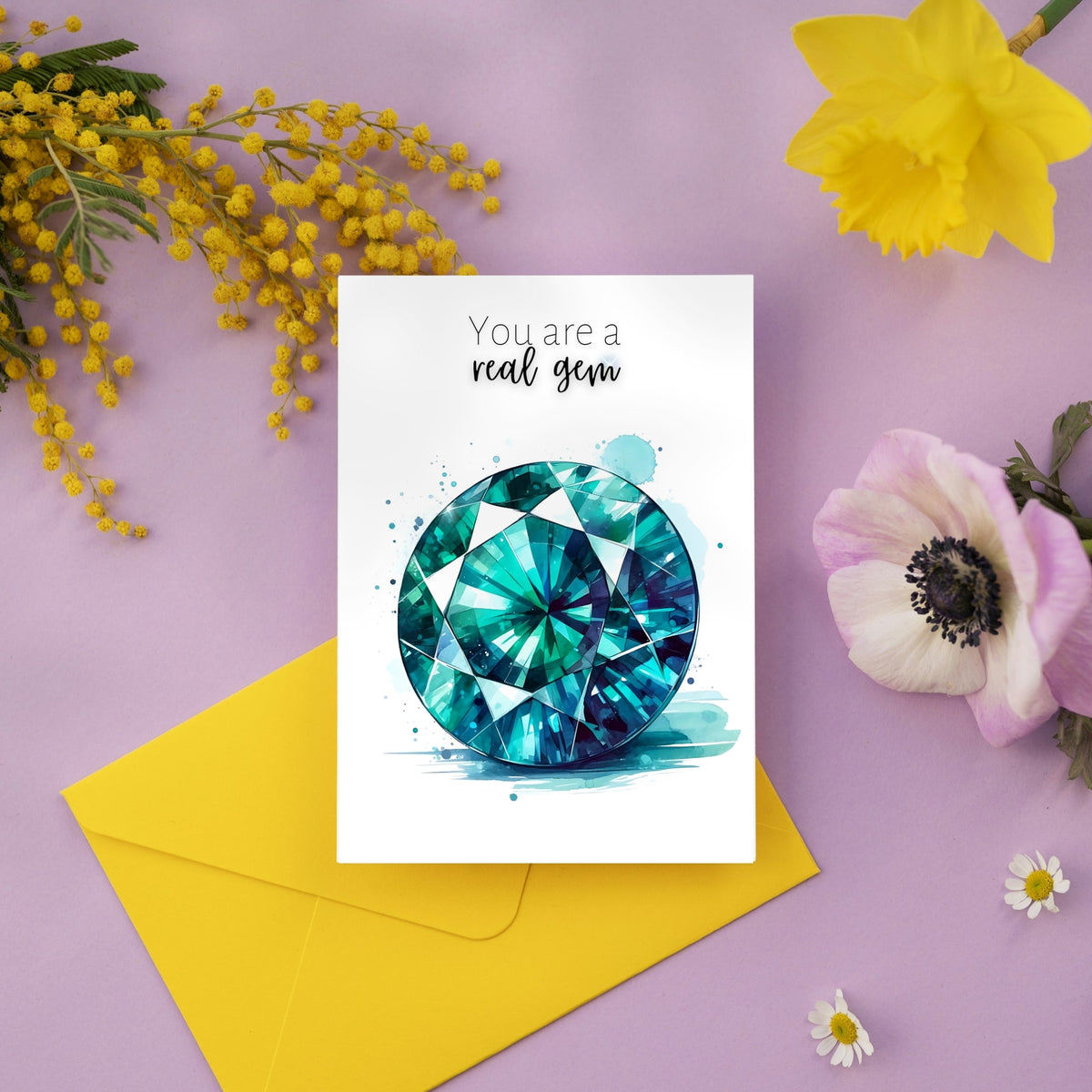 pretty image of You are a real gem | Watercolor Round Teal Sapphire Greeting Card