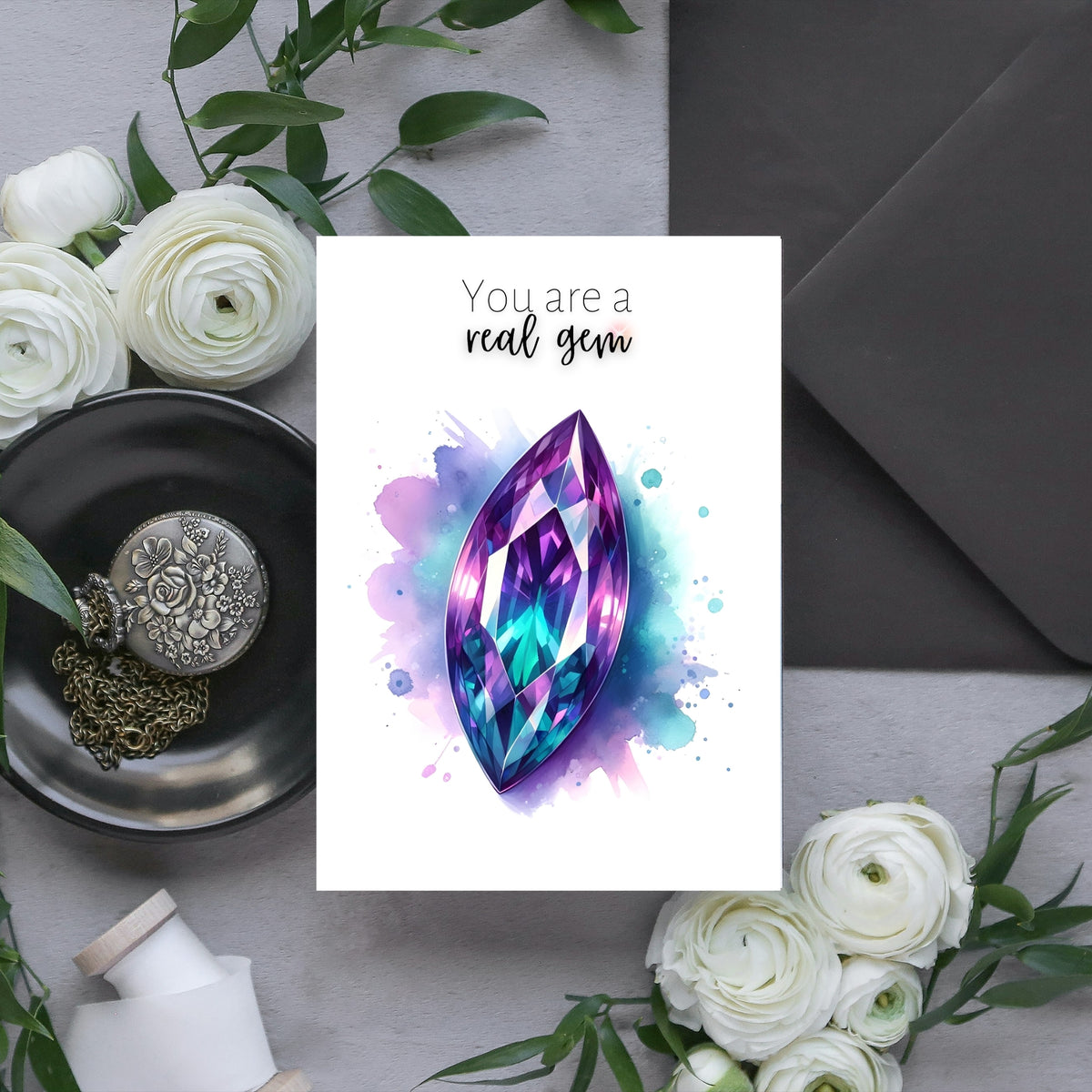 You are a real Gem | Watercolor Marquise Alexandrite Greeting Card