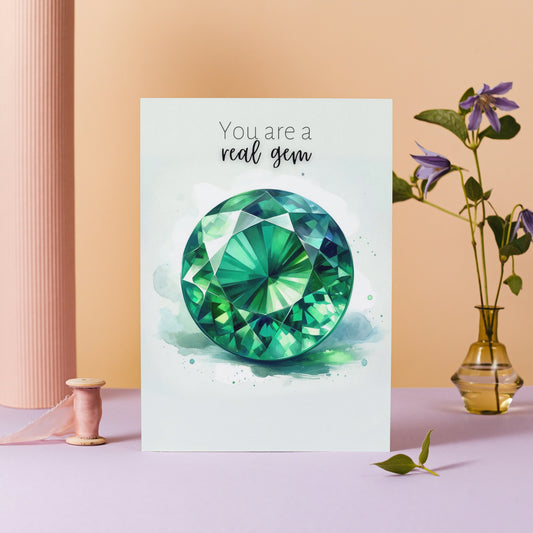 You are a real Gem | Watercolor Round Emerald Greeting Card