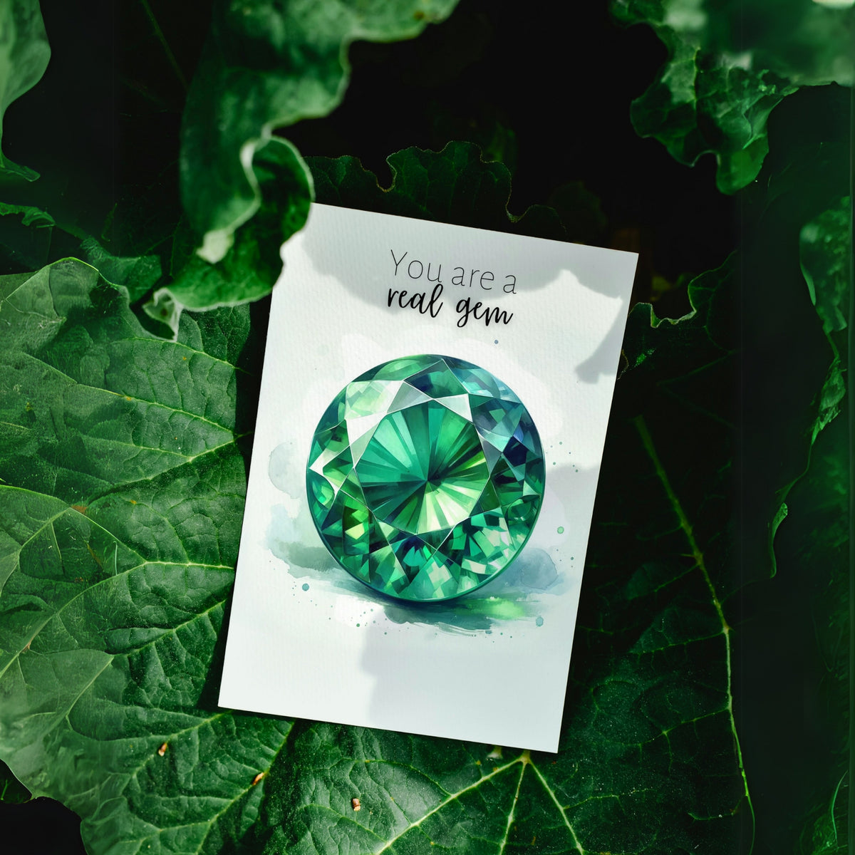 You are a real Gem | Watercolor Round Emerald Greeting Card