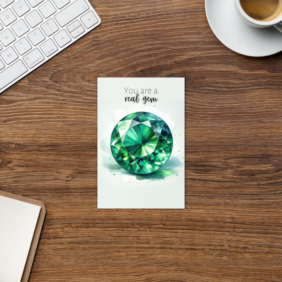 "You are a real Gem" Watercolor Round Emerald Greeting Card by Nodeform