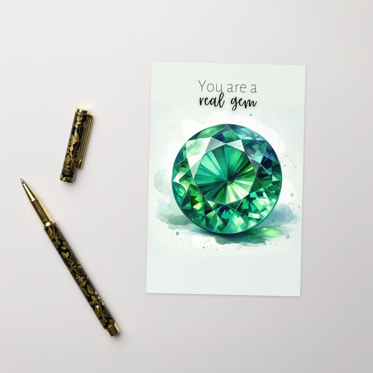 "You are a real Gem" Watercolor Round Emerald Greeting Card Cards by Nodeform