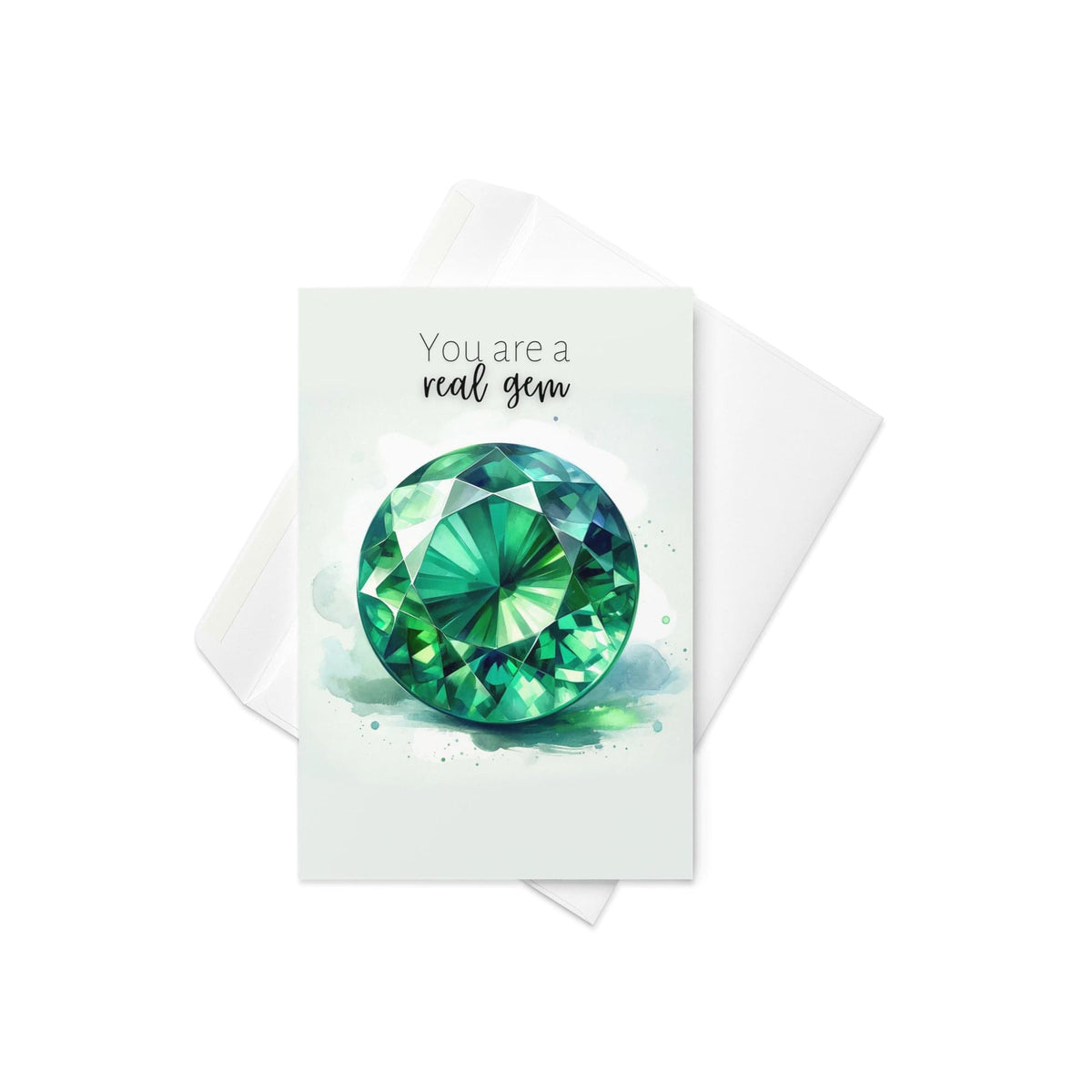 "You are a real Gem" Watercolor Round Emerald Greeting Card by Nodeform