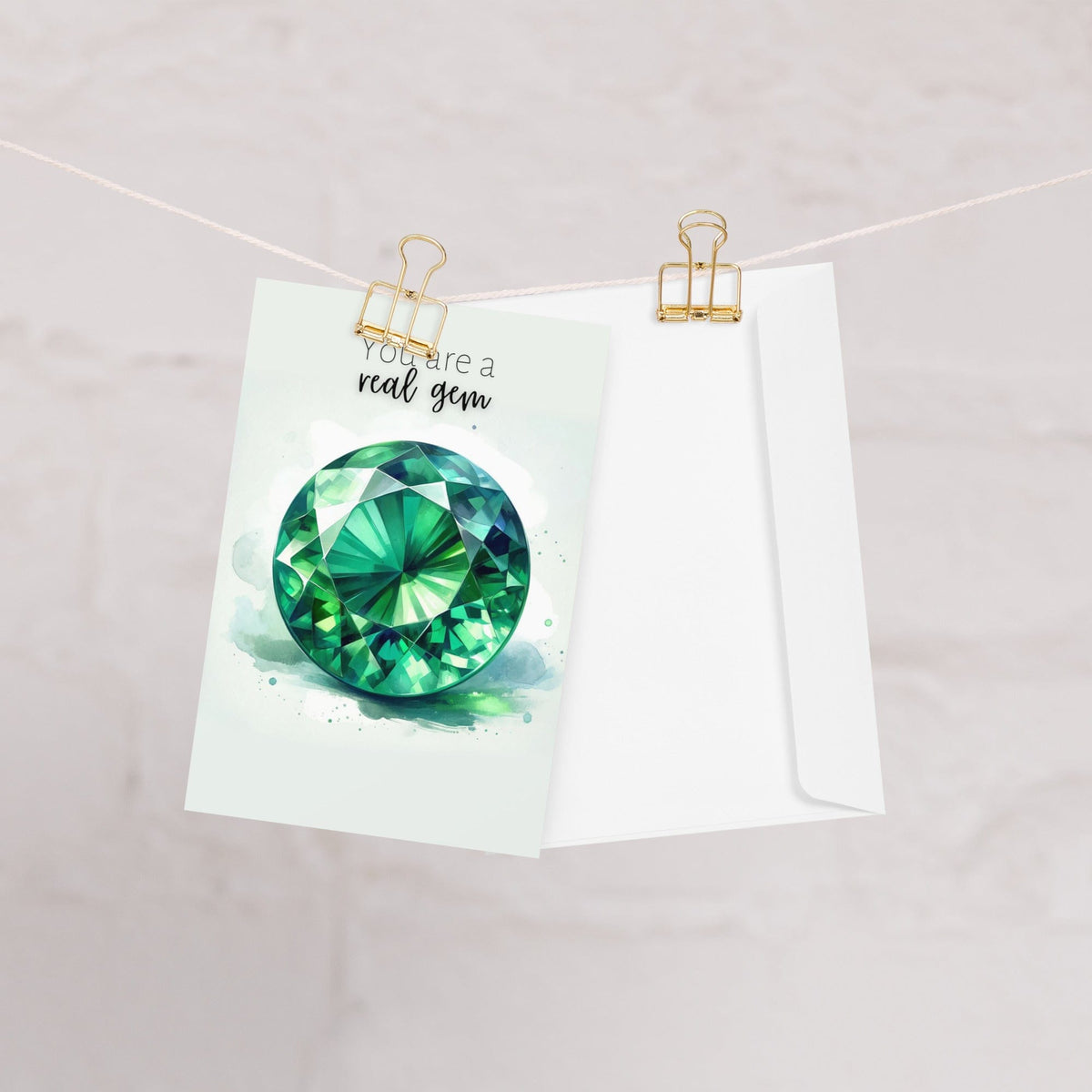 "You are a real Gem" Watercolor Round Emerald Greeting Card Cards by Nodeform