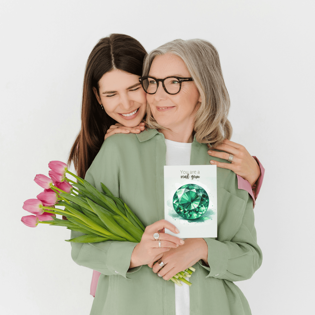 "You are a real Gem" Watercolor Round Emerald Greeting Card Cards by Nodeform