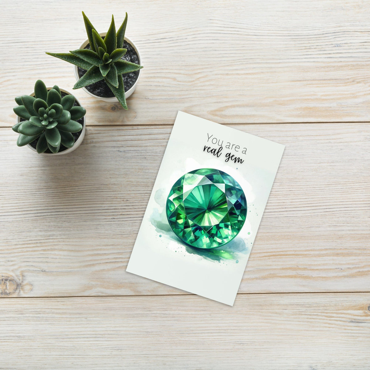 "You are a real Gem" Watercolor Round Emerald Greeting Card Cards by Nodeform