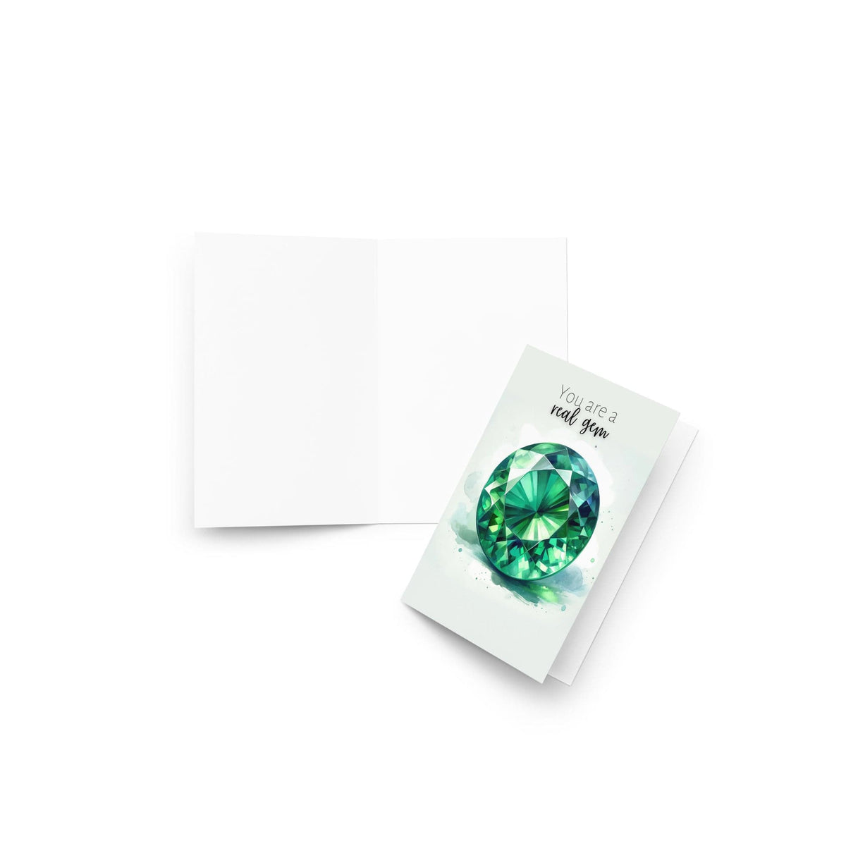 "You are a real Gem" Watercolor Round Emerald Greeting Card by Nodeform