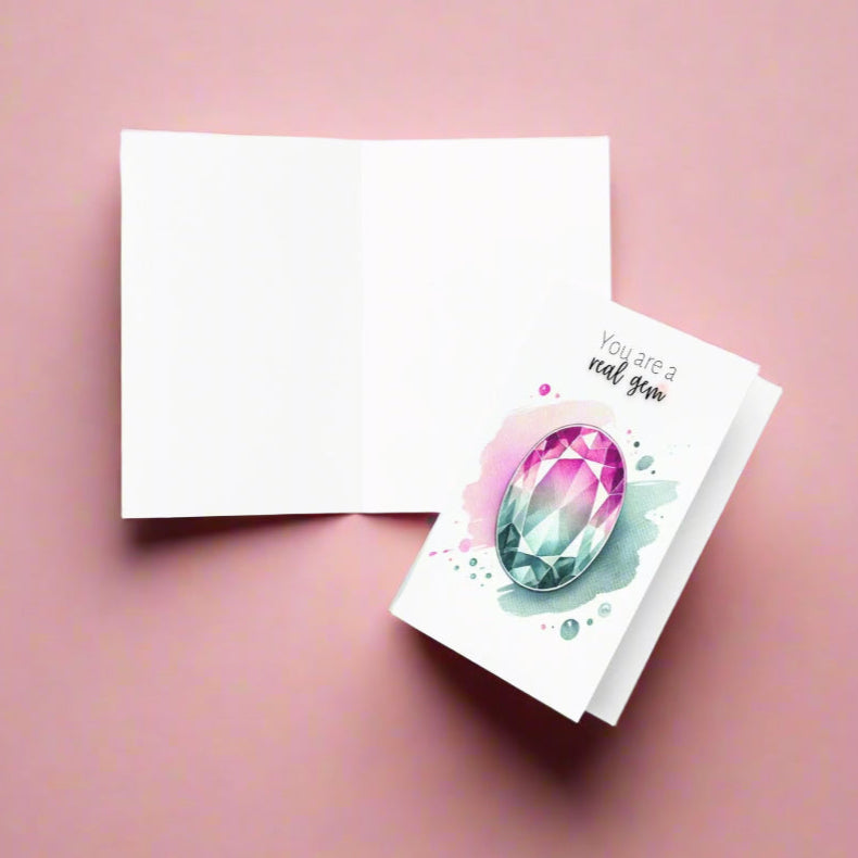"You are a real Gem" Watercolor Oval Bi-color Tourmaline Folded Card Cards by Nodeform