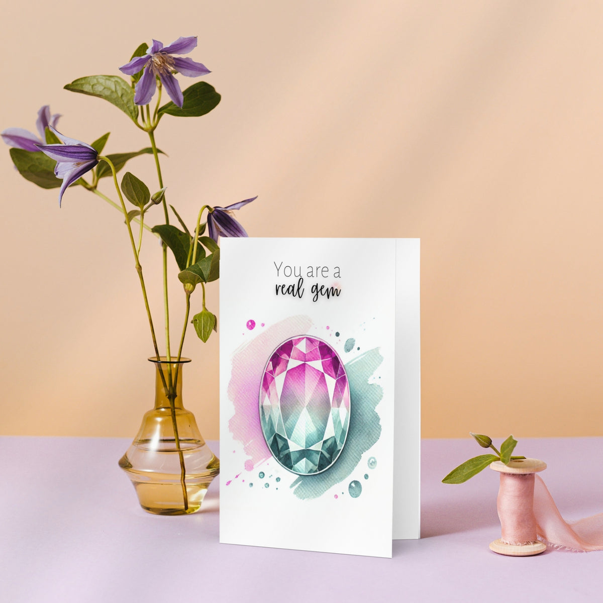 "You are a real Gem" Watercolor Oval Bi-color Tourmaline Folded Card Cards by Nodeform