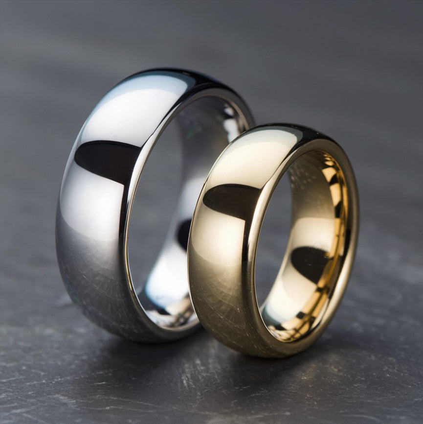 platinum and gold domed wedding bands