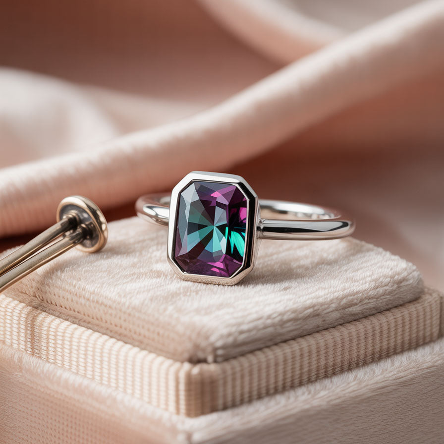 Emerald Cut Lab Created Alexandrite Gemstone