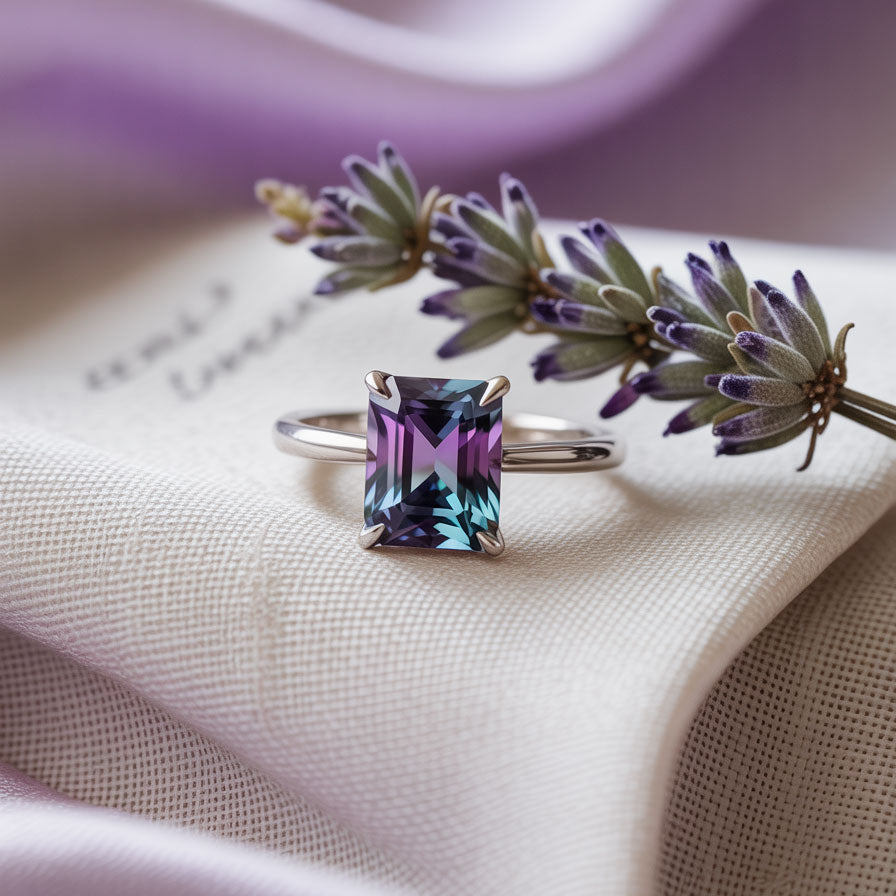 Emerald Cut Lab Created Alexandrite Gemstone