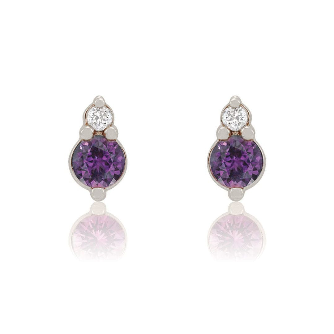 Alexandrite Stud Earrings With Lab Diamond Accent 14k White Gold Earrings by Nodeform