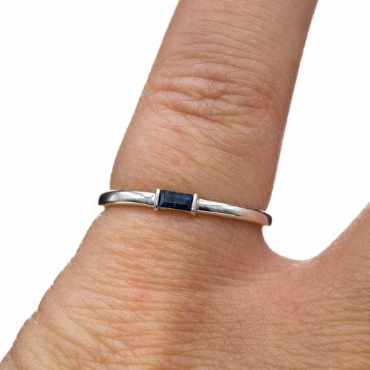 Baguette Blue Sapphire Sterling Silver Stacking Ring, Ready To Ship Ring Ready To Ship by Nodeform