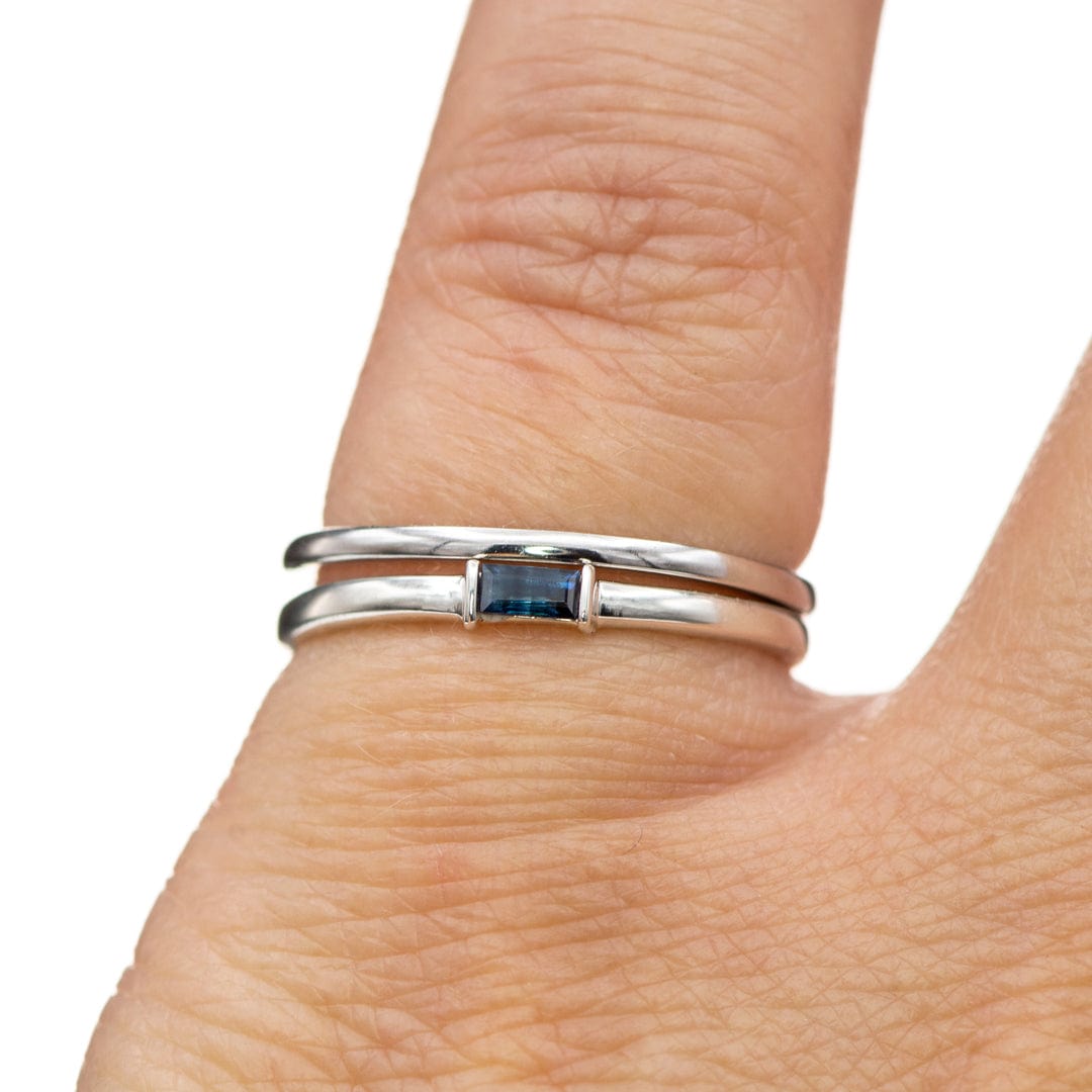 Baguette Blue Sapphire Sterling Silver Stacking Ring, Ready To Ship Ring Ready To Ship by Nodeform