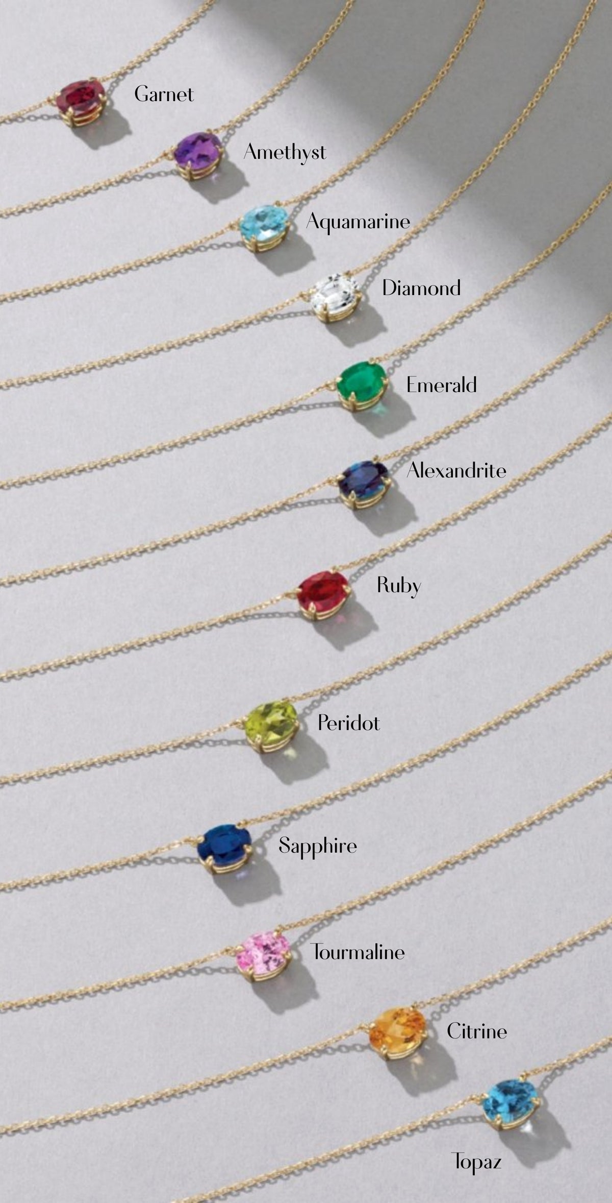 sideways set Oval birthstone Prong Set Pendant Necklaces for every birthmonth