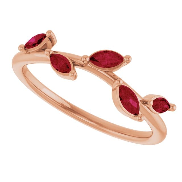 Blue Sapphire or Ruby Phyliss Band - Delicate Leaf Ring Stacking Anniversary Ring All genuine Rubies / 14k Rose Gold Ring by Nodeform