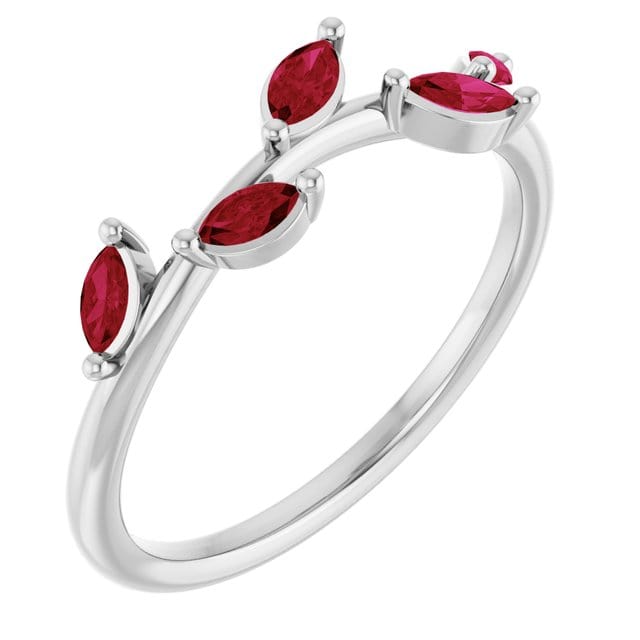 Blue Sapphire or Ruby Phyliss Band - Delicate Leaf Ring Stacking Anniversary Ring All genuine Rubies / Sterling Silver Ring by Nodeform