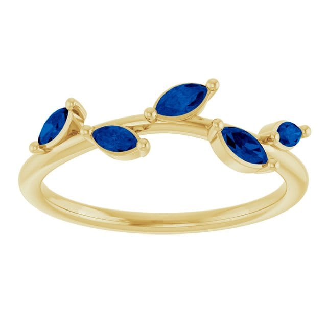 Blue Sapphire or Ruby Phyliss Band - Delicate Leaf Ring Stacking Anniversary Ring Ring by Nodeform