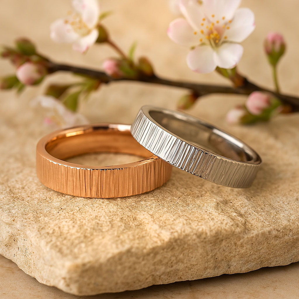 6mm Wide Tree Bark Textured Flat Comfort-fit Men's Wedding Band