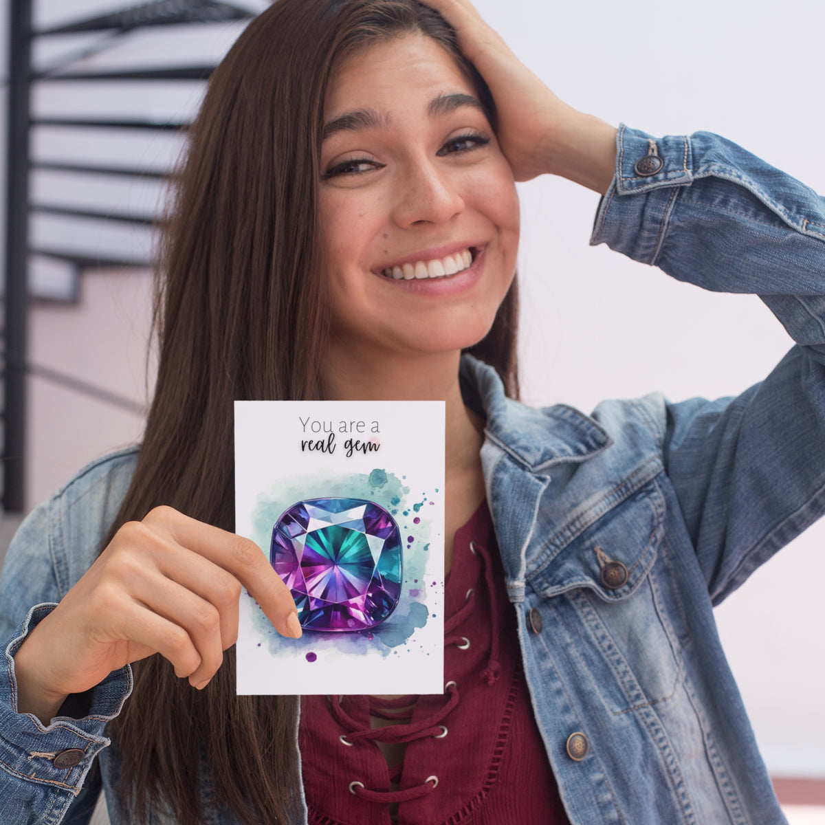 You are a real Gem | Watercolor Cushion Alexandrite Greeting Card