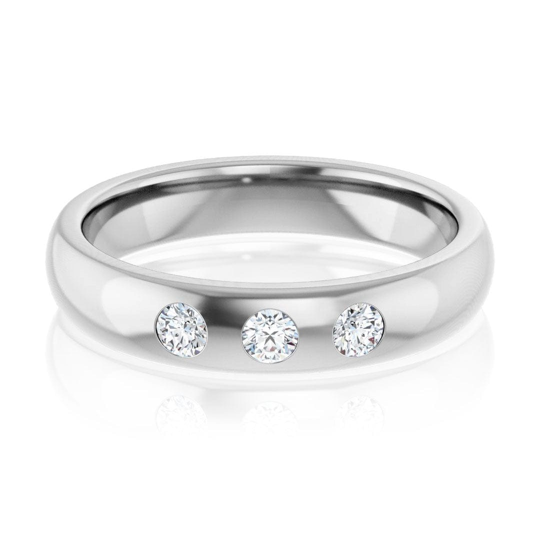 Dana Ring - 4mm wide 3 Diamond, Moissanite or Sapphire Flush Set Domed Wedding Band Lab Grown Diamonds (G-H/SI1-SI2) / 14k White Gold Ring by Nodeform