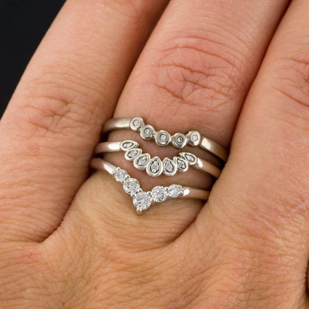 Phoebe Band -Graduated Diamond V-Shape Contoured Platinum Stacking Wedding Ring, Ready to Ship All Mined Diamonds Ring Ready To Ship by Nodeform