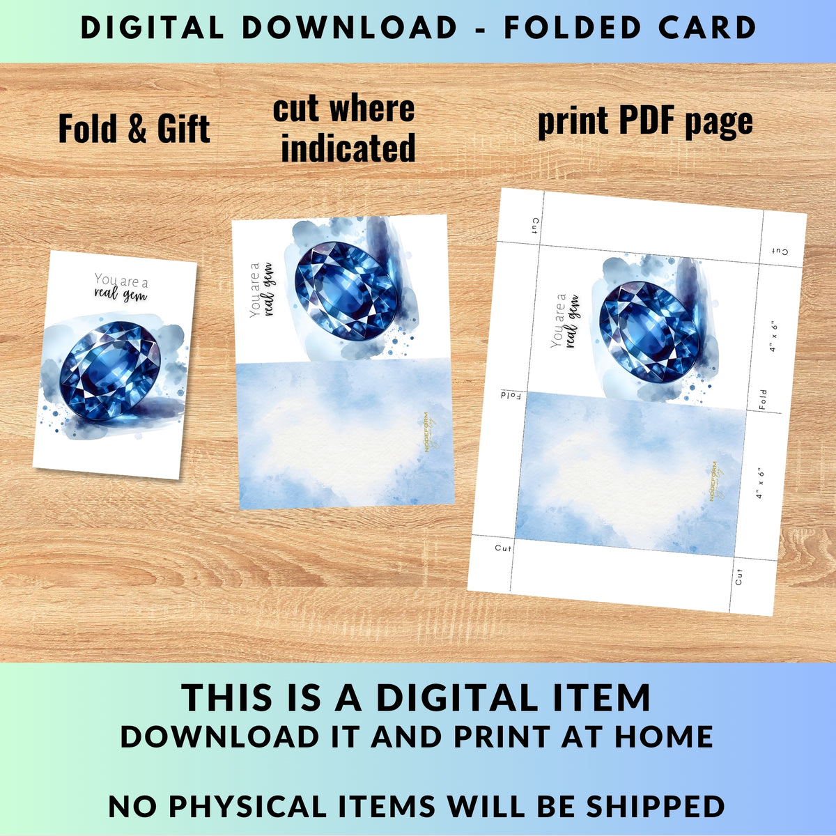 You are a real gem | Watercolor Oval Sapphire Greeting Card