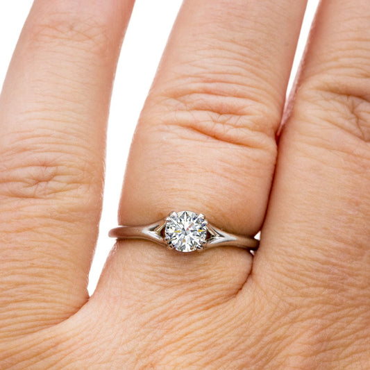 Round Diamond Double Prong Woven Setting Solitaire Engagement Ring Ring by Nodeform