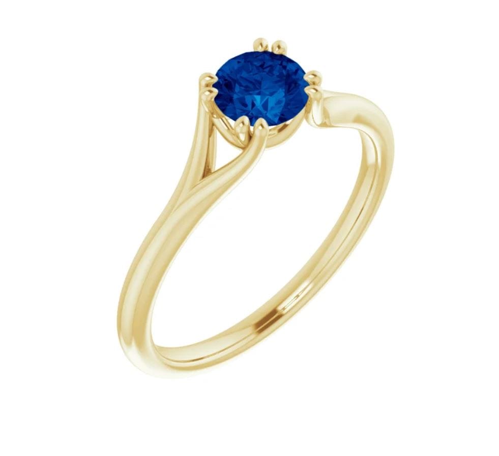 Blue Sapphire Double Prong Solitaire Engagement Ring 14k Yellow Gold Ring by Nodeform