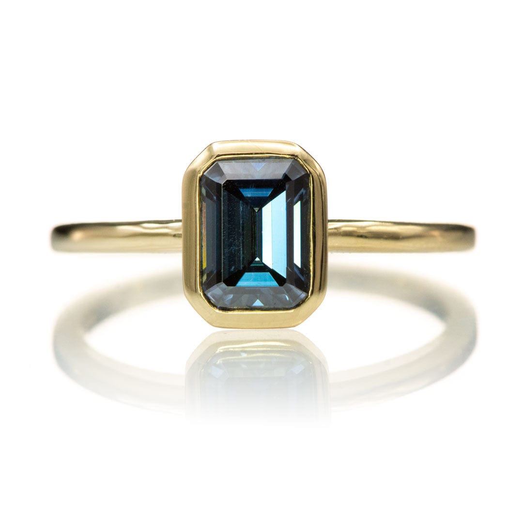 Emma Bezel Set Blue-Gray Emerald Cut Moissanite Solitaire Engagement Ring Ring Setting by Nodeform