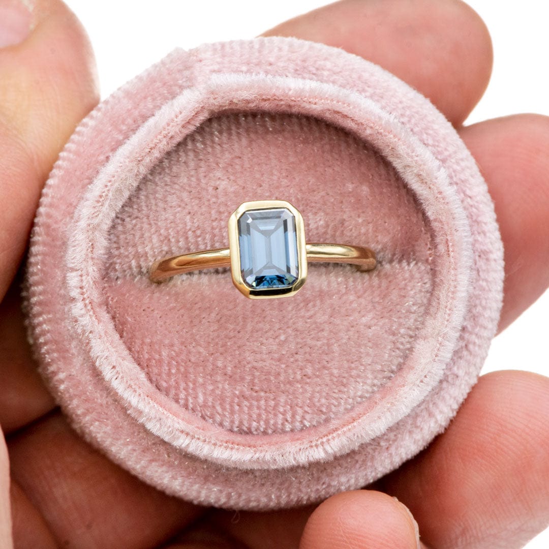Emma Bezel Set Blue-Gray Emerald Cut Moissanite Solitaire Engagement Ring Ring Setting by Nodeform