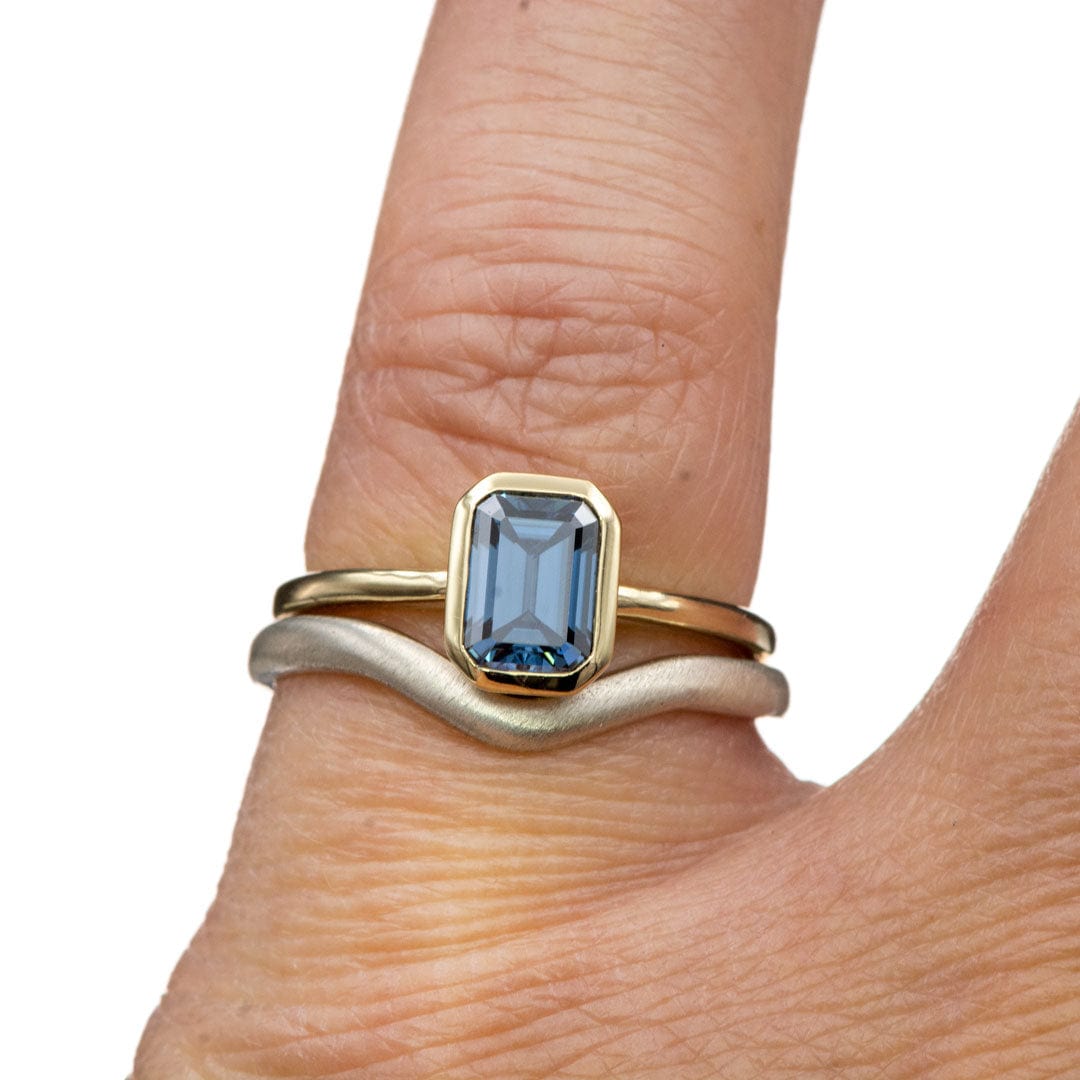 Emma Bezel Set Blue-Gray Emerald Cut Moissanite Solitaire Engagement Ring Ring Setting by Nodeform