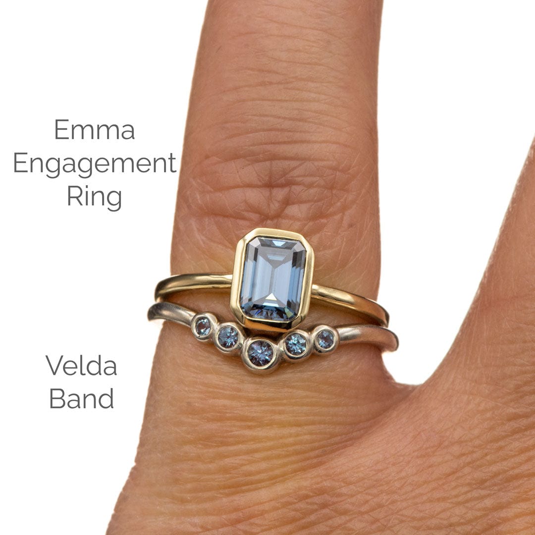 Emma Bezel Set Blue-Gray Emerald Cut Moissanite Solitaire Engagement Ring Ring Setting by Nodeform