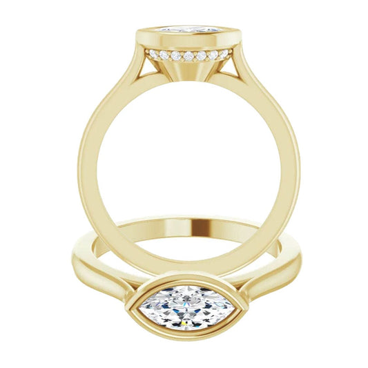 Marquise Moissanite or Lab Diamond Sideways Bezel Blair Engagement Ring Ring by Nodeform