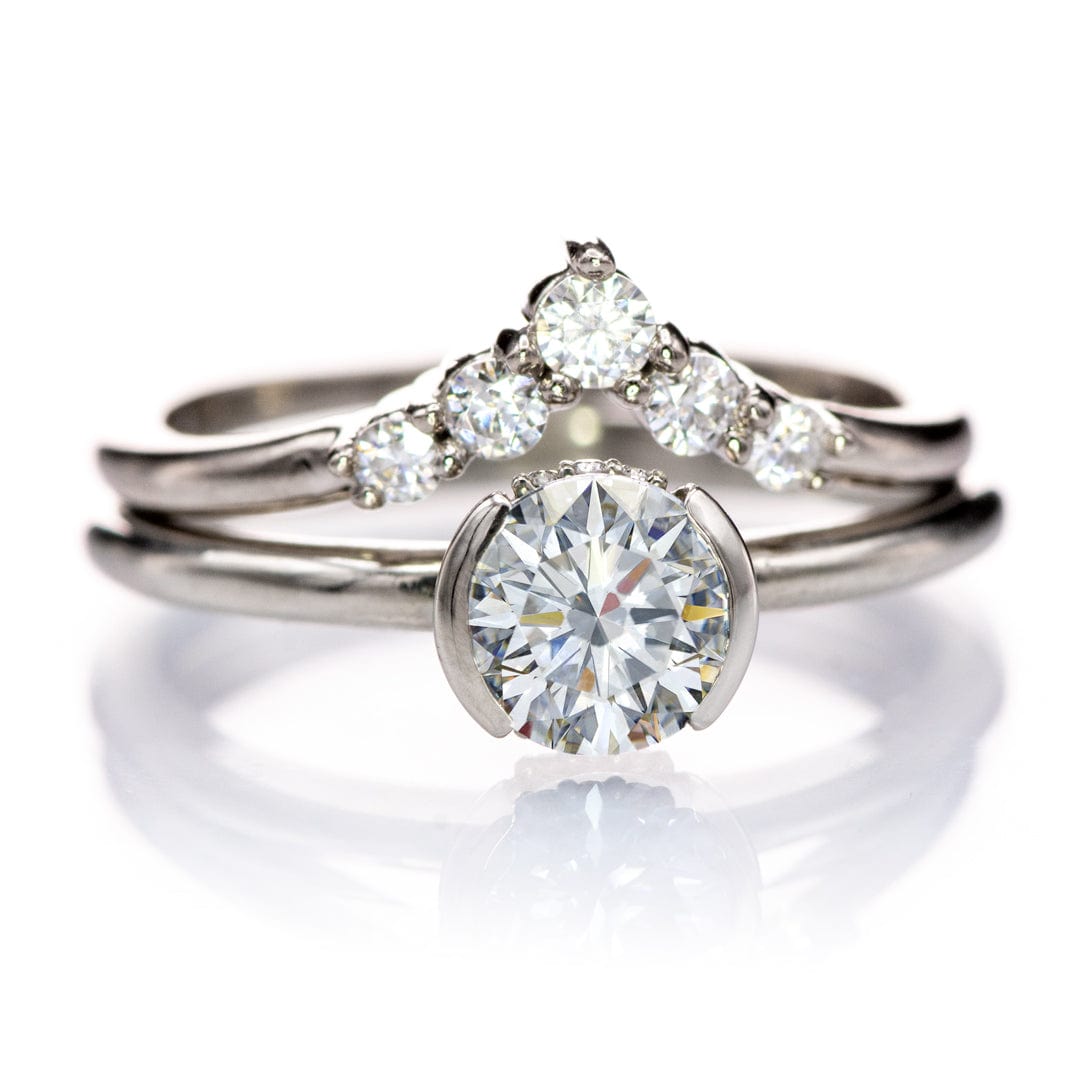 Helen Solitaire - Round Moissanite Half Bezel Engagement Ring Ring by Nodeform