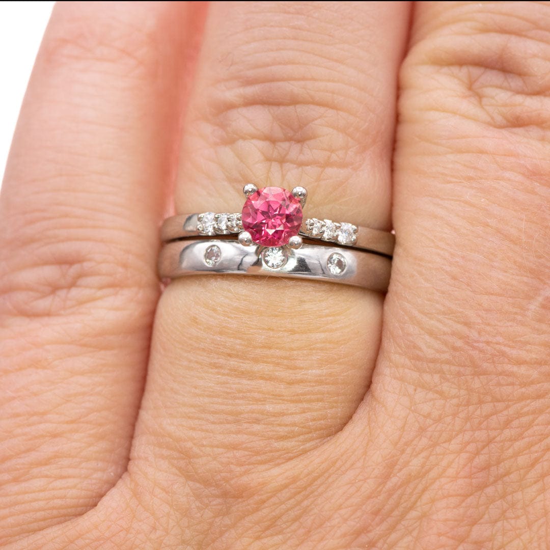 Dana Ring - Narrow 2.5mm wide 3 Diamond, Moissanite or Sapphire Flush Set Domed Wedding Band Ring by Nodeform