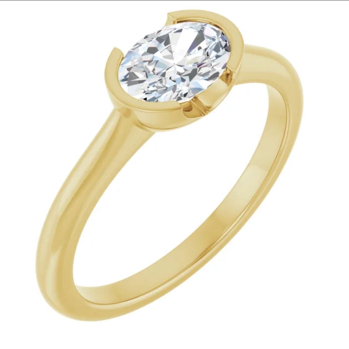 Genuine Oval White Sapphire Half Bezel Solitaire Hannah Engagement Ring 7x5mm/1.1ct / 14k Yellow Gold Ring by Nodeform