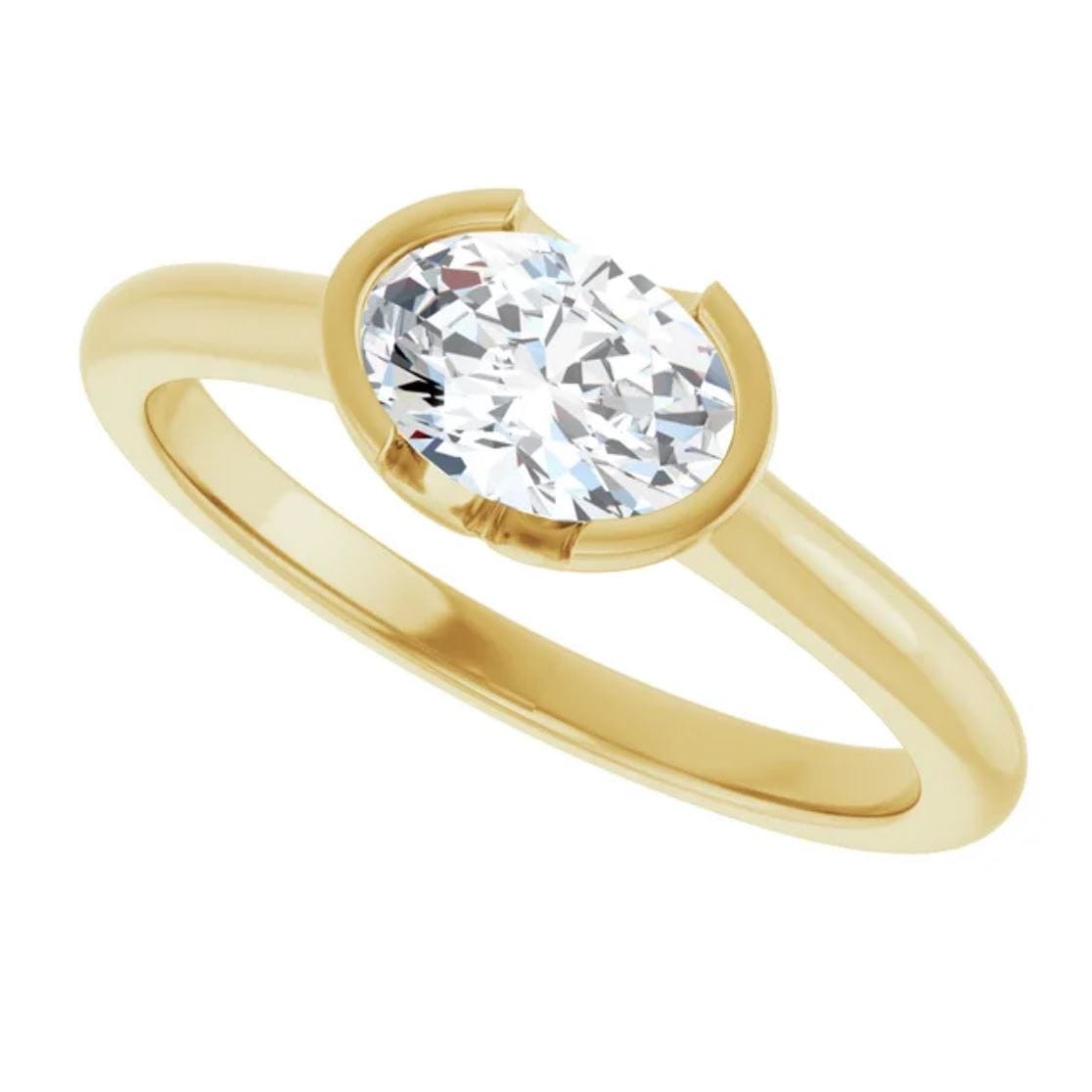 Genuine Oval White Sapphire Half Bezel Solitaire Hannah Engagement Ring Ring by Nodeform