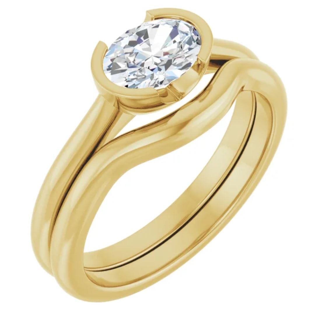 Genuine Oval White Sapphire Half Bezel Solitaire Hannah Engagement Ring Ring by Nodeform